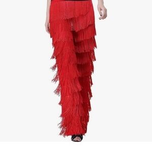 Red Fringe Western Pants